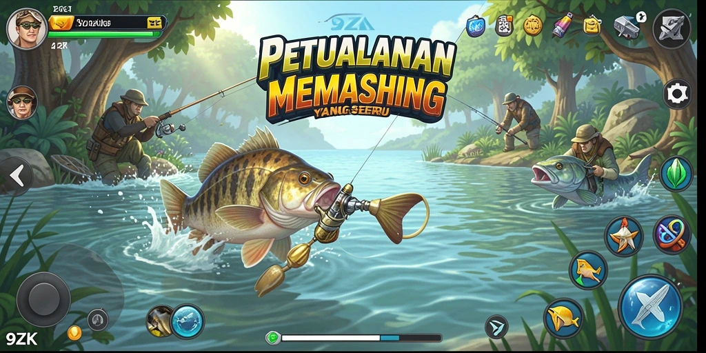 Tampilan gameplay 9ZK menampilkan petualangan memancing yang seru dan menantang.