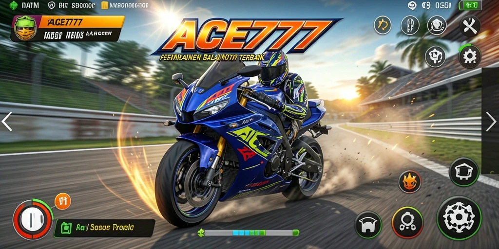 Screenshot utama ACE777 menampilkan aksi balap motor yang mendebarkan.