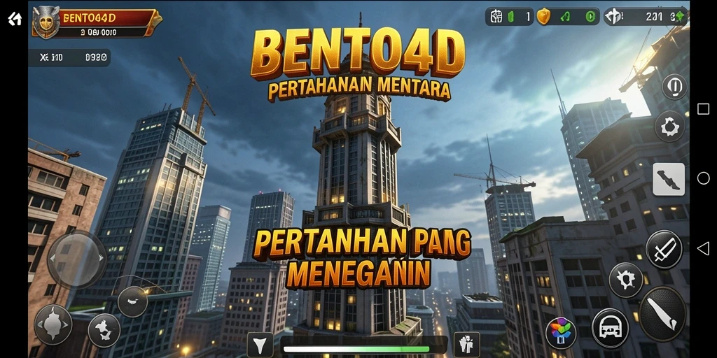 Screenshot utama BENTO4D menampilkan momen seru pertahanan menara.