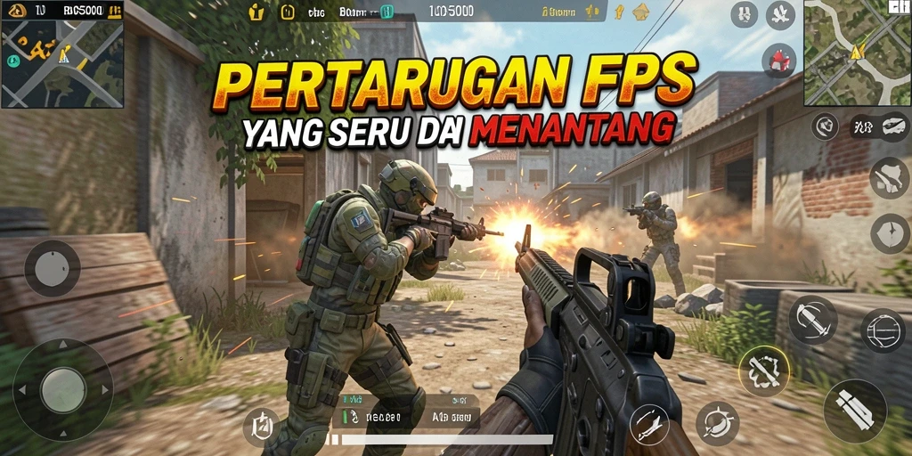 Tangkapan layar utama menampilkan aksi mendebarkan dalam gameplay FPS.
