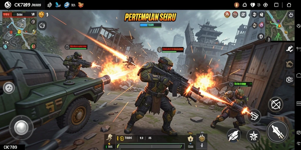 Tampilan gameplay seru dari CK789 yang menampilkan aksi pertempuran TPS.