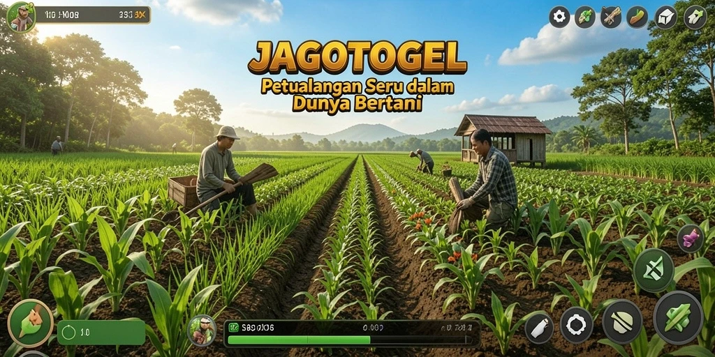 Tampilan screenshot utama gameplay JAGOTOGEL yang menampilkan aktivitas bertani.