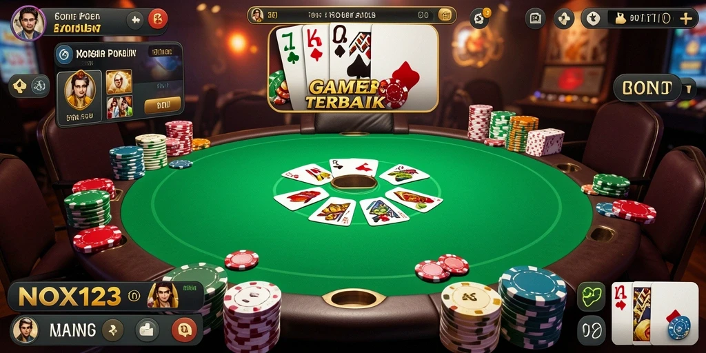 Screenshot NOX123 menampilkan aksi seru dalam permainan Poker.
