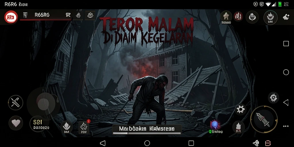 Screenshot gameplay R6R6 dengan suasana horor yang mendalam.